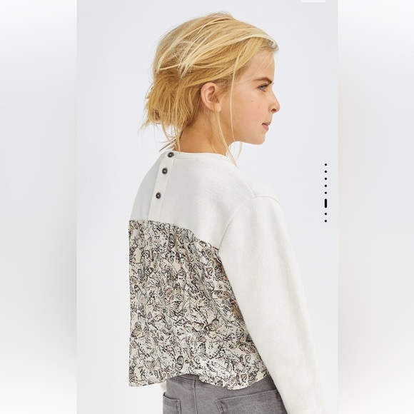 IKKS kids girls ecru mixed fabric embroidered Rock & Roll Sweatshirt 5A 100cm - Picture 5 of 9